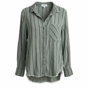 Bella Dahl green striped linen blend top, small